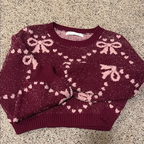 Altar'd State Burgundy and Pink Bow Sweater - Picture 5 of 9